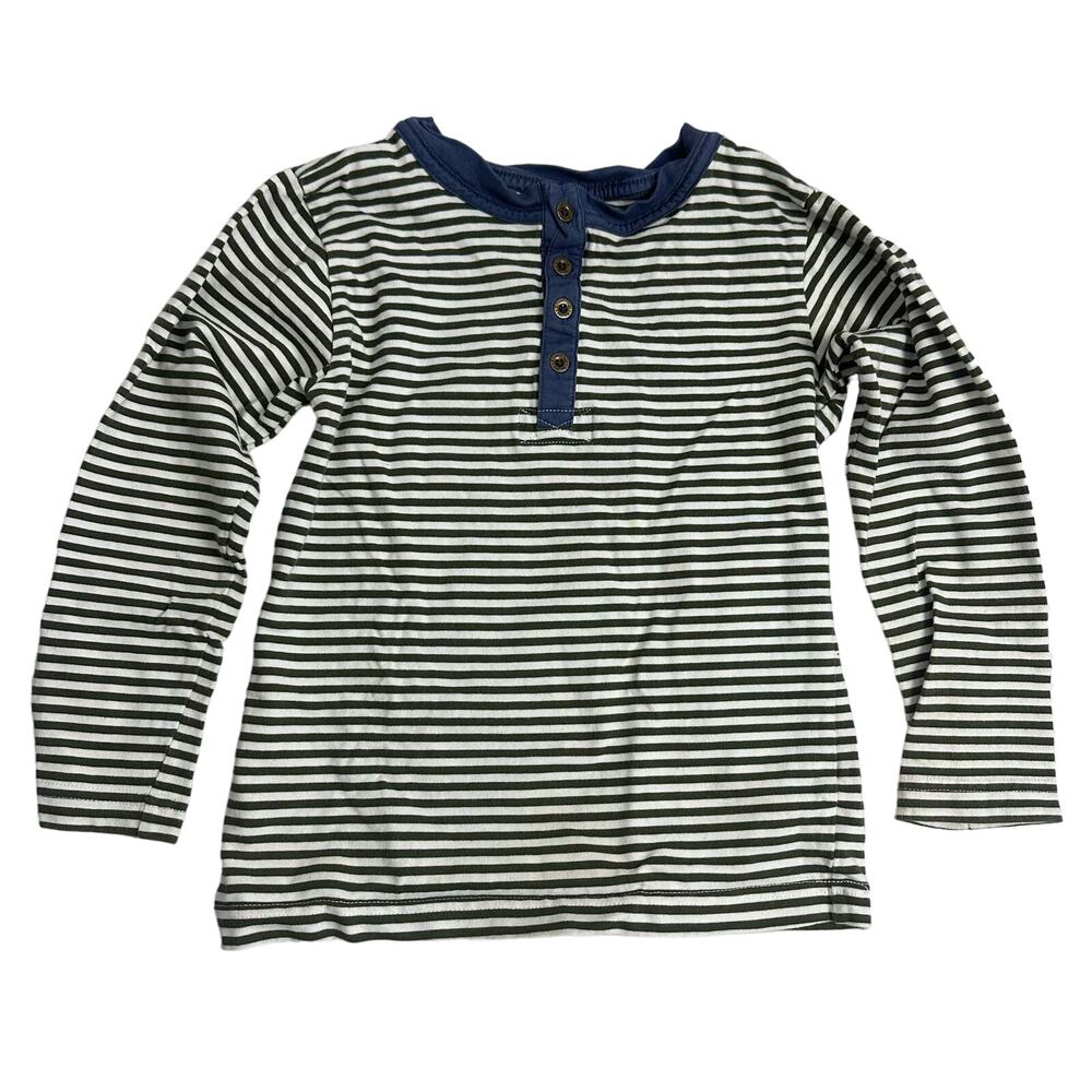 Kitestrings Hartsrings Blue Green Striped Henley Long Sleeve Shirt Boys Size 7 - Picture 1 of 7